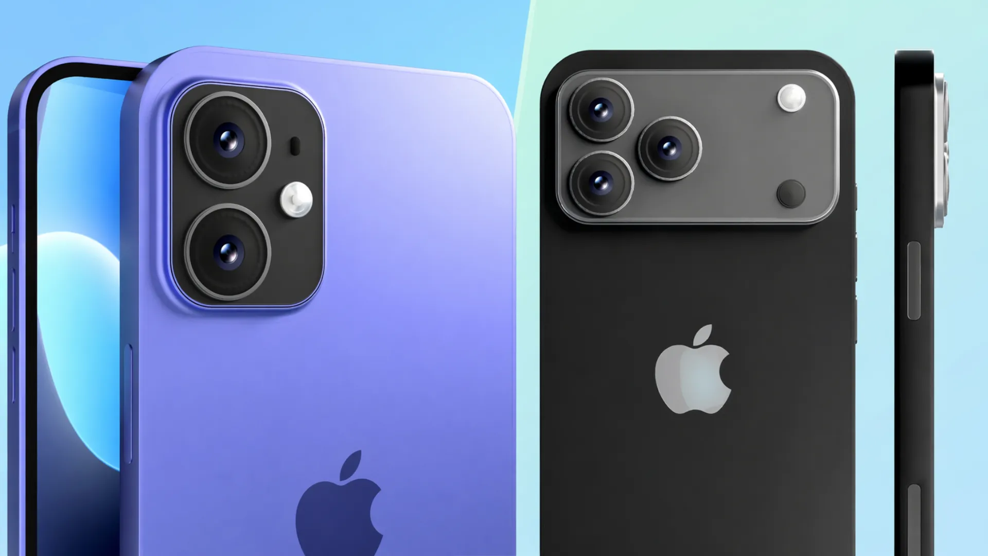 Apple iPhone 18 standard model with older M12+ OLED screen beside iPhone 18 Pro models featuring advanced M16 OLED display upgrade