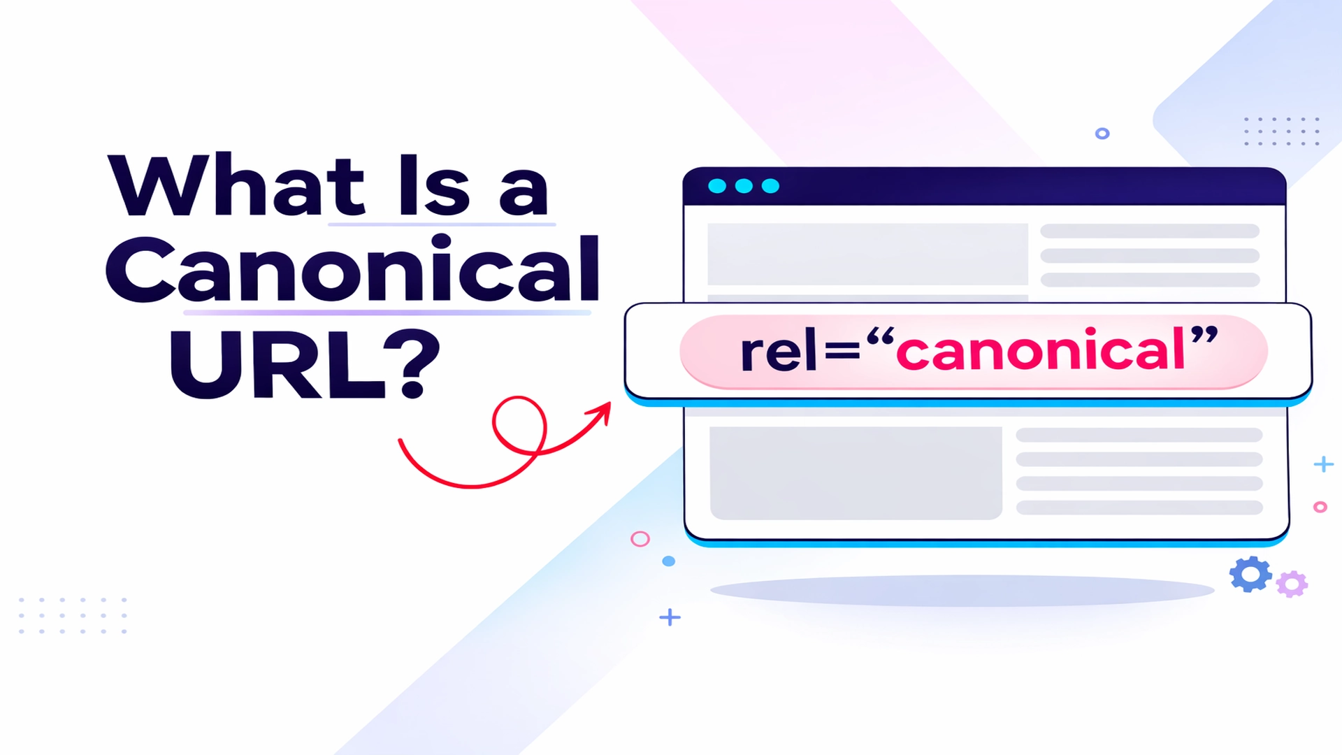 Illustration explaining canonical URLs in SEO, showing duplicate pages, canonical tag implementation, HTTPS preference, and how Google selects the preferred URL for indexing and ranking.