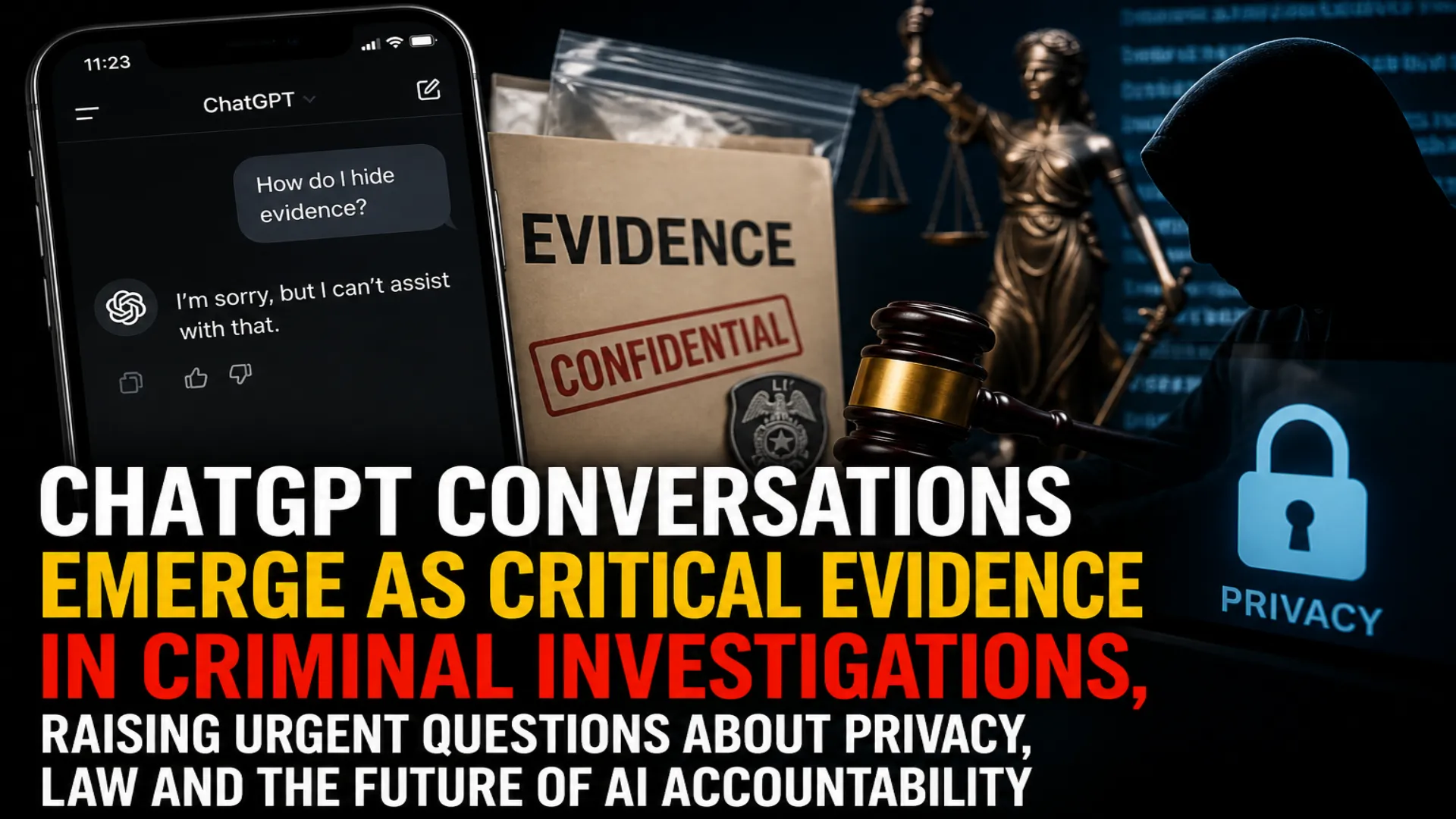 A mobile phone displaying ChatGPT as investigators examine AI chat logs used as evidence in criminal investigations involving suspect intent and digital activity.