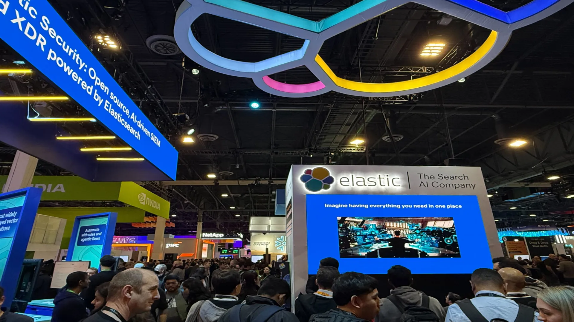 ElasticON London 2026 event showing Elastic and AWS leaders discussing AI, banking data modernisation, fraud prevention and cloud innovation for financial services.