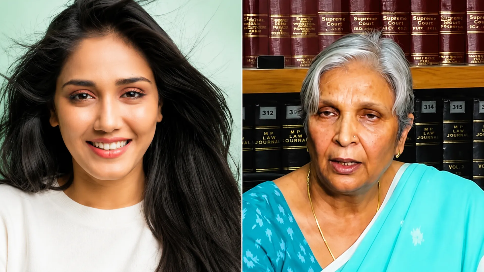 Retired judge Giribala Singh and her son Samarth Singh outside Bhopal court in connection with daughter-in-law Twisha Sharma's death case investigation by CBI.