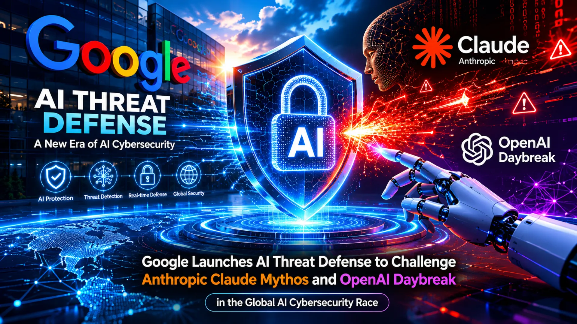Google AI Threat Defense platform dashboard representing AI-powered cybersecurity solution competing with Anthropic Claude Mythos and OpenAI Daybreak in 2026.