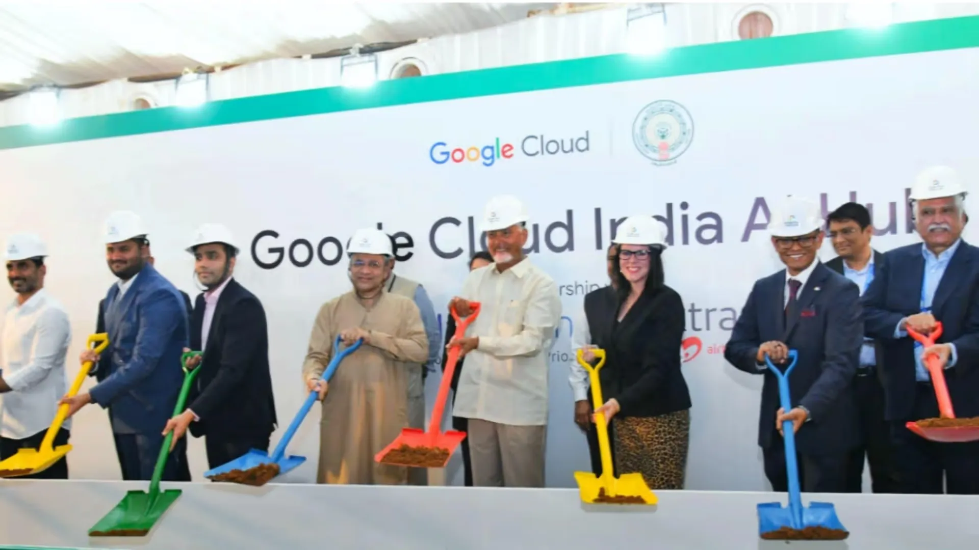 Google India AI Hub groundbreaking ceremony in Visakhapatnam Andhra Pradesh with leaders announcing $15 billion AI data center investment