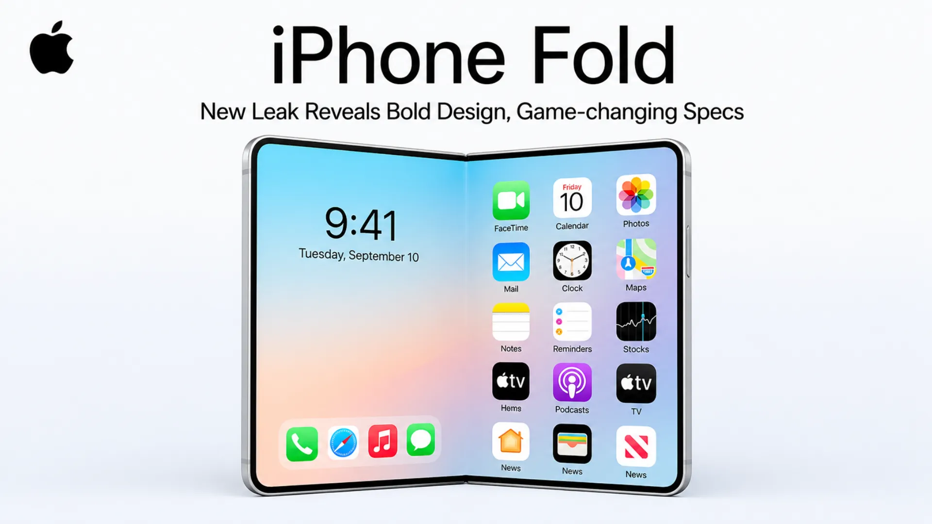 Leaked Apple foldable iPhone Ultra showing slim 9.2mm folded design with dual rear cameras and premium book style smartphone concept