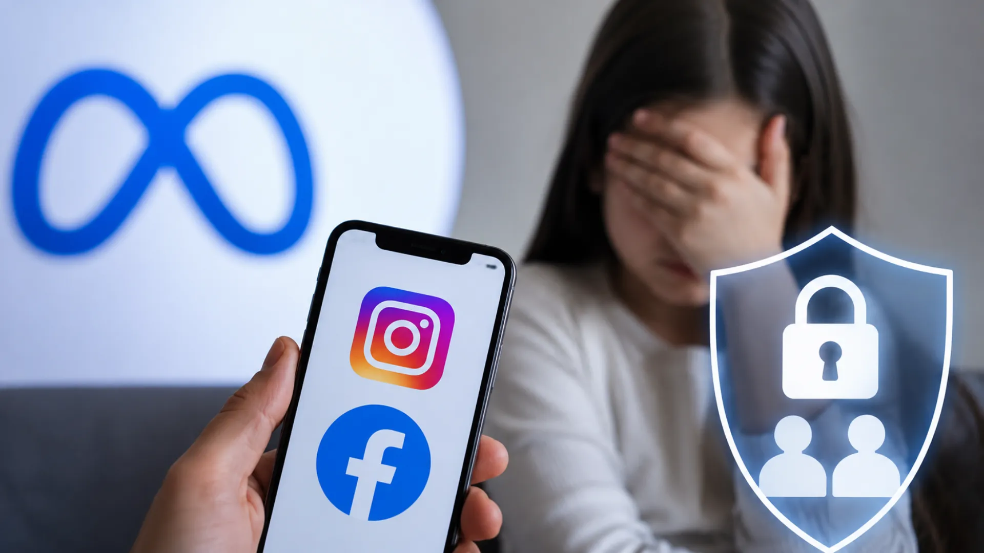 Meta logos displayed alongside Facebook and Instagram as the company introduces AI tools to identify underage users through photo and video analysis.