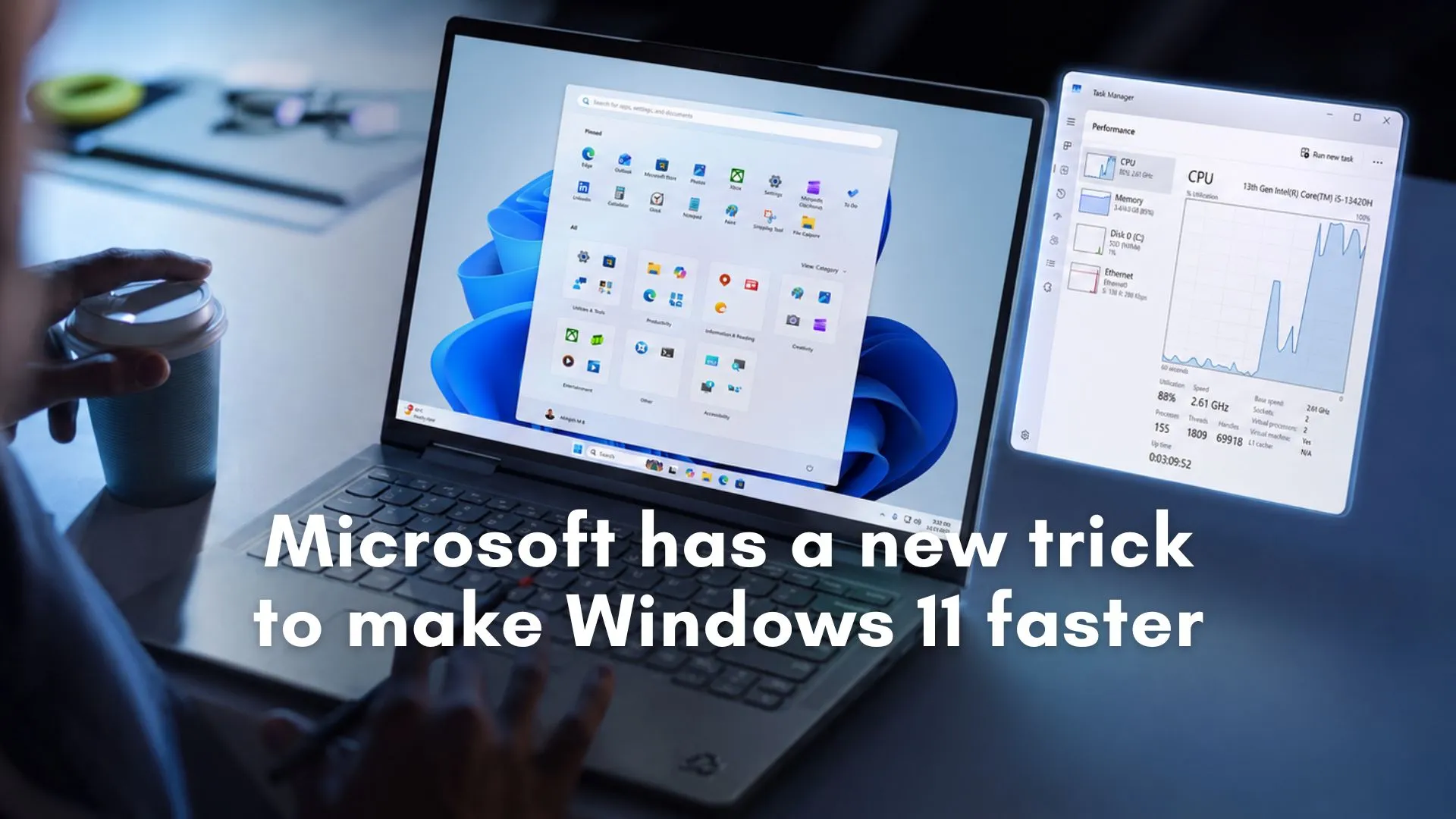 Windows 11 laptop showing faster app launches and smoother menu performance after Microsoft introduced the new Low Latency Profile feature.
