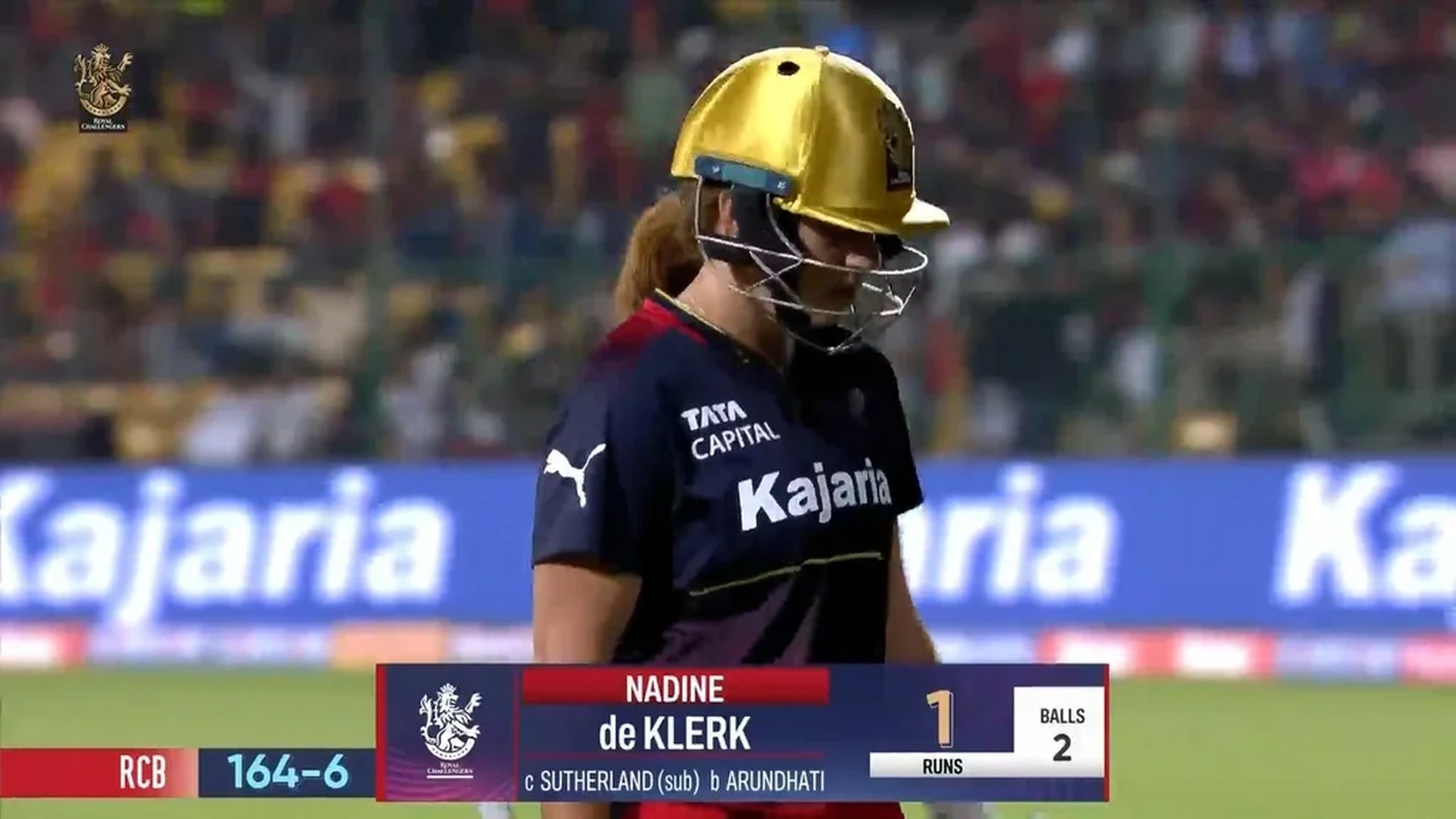 Nadine de Klerk celebrates after guiding Royal Challengers Bengaluru to a dramatic three wicket win over Mumbai Indians on the opening night of WPL 2026 at DY Patil Stadium