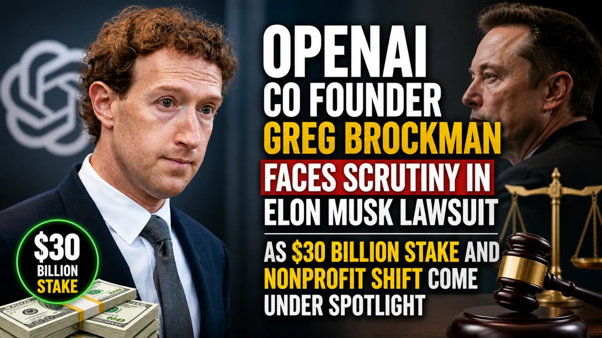 Courtroom sketch of Greg Brockman testifying during Elon Musk’s lawsuit against OpenAI over its transition from nonprofit to commercial AI company.