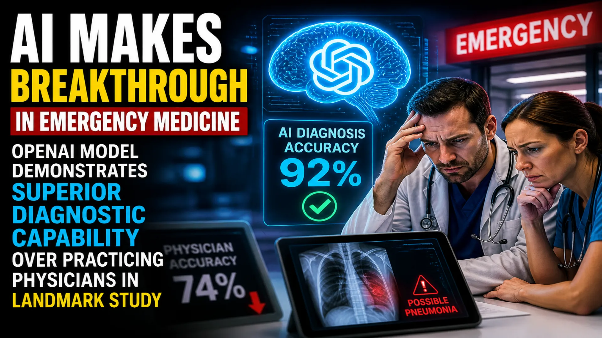 OpenAI o1 artificial intelligence model demonstrating superior performance in emergency room diagnostic decision-making compared to practicing physicians in clinical study