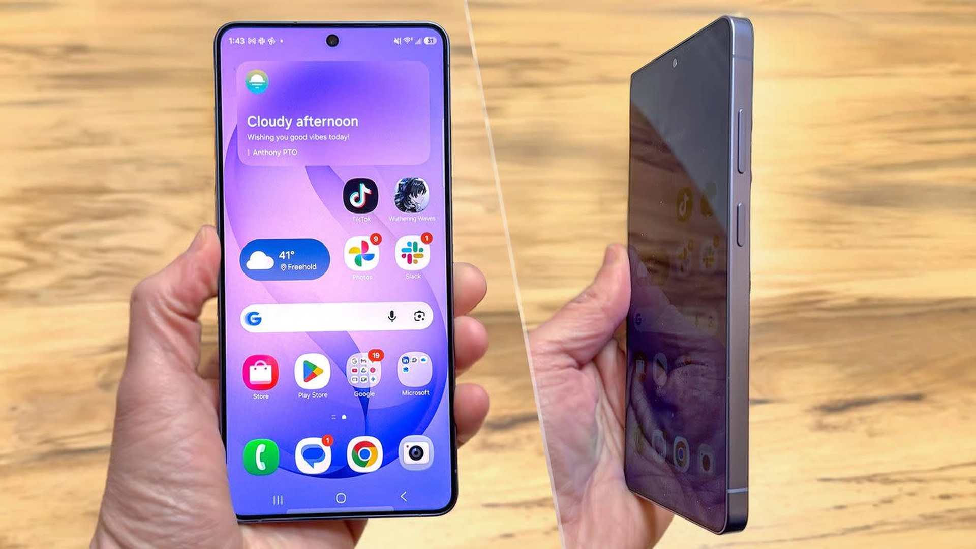 Samsung Galaxy S26 Ultra showing the new privacy display feature that limits viewing angles to protect on-screen content in public spaces