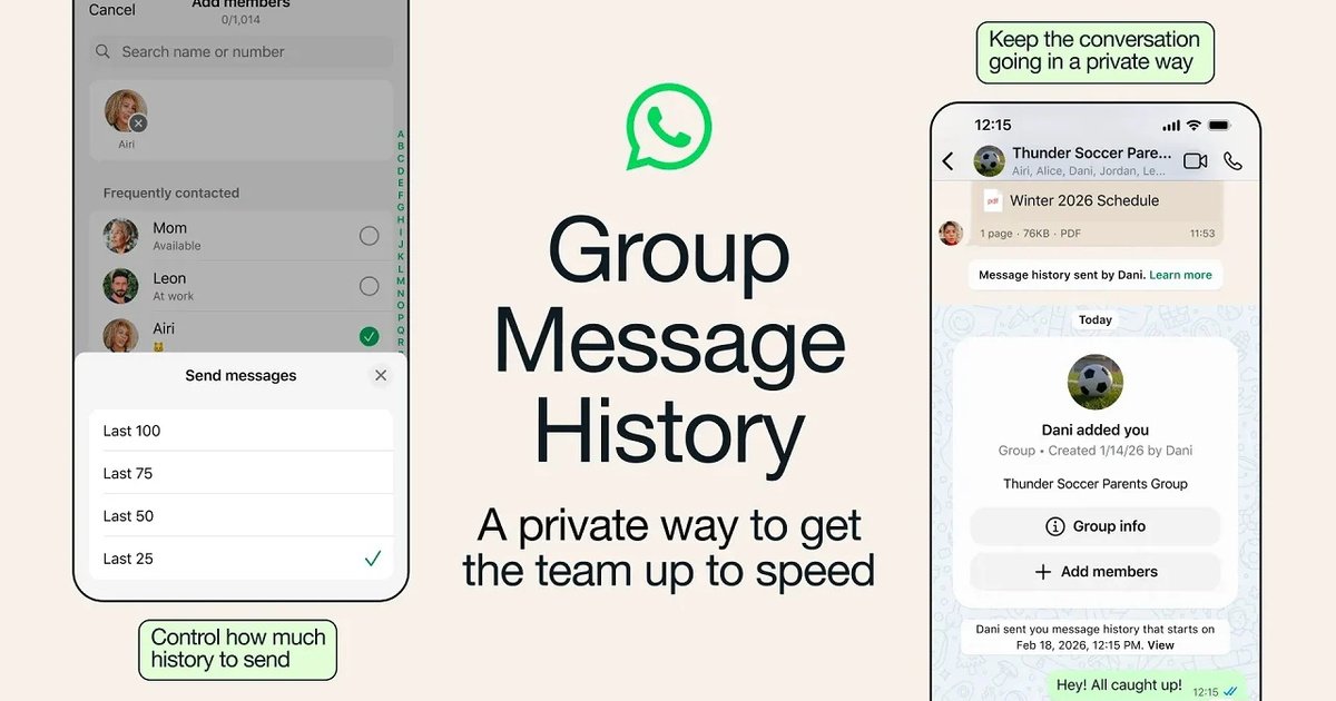 WhatsApp Group Message History feature allowing new members to view shared past messages and quickly catch up in group chats