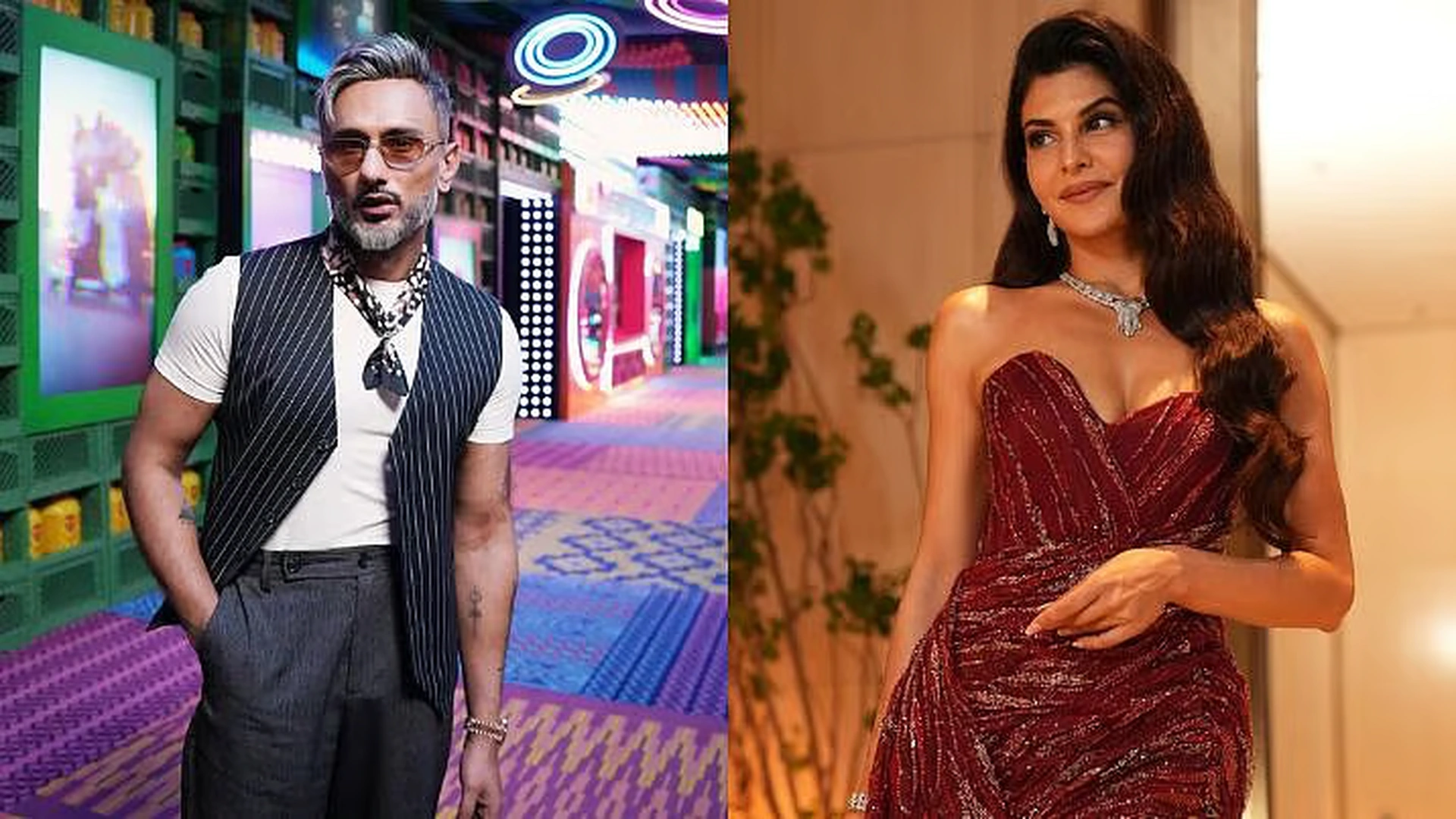 Yo Yo Honey Singh and Jacqueline Fernandez pose ahead of their high-energy performance at the WPL 2026 opening ceremony