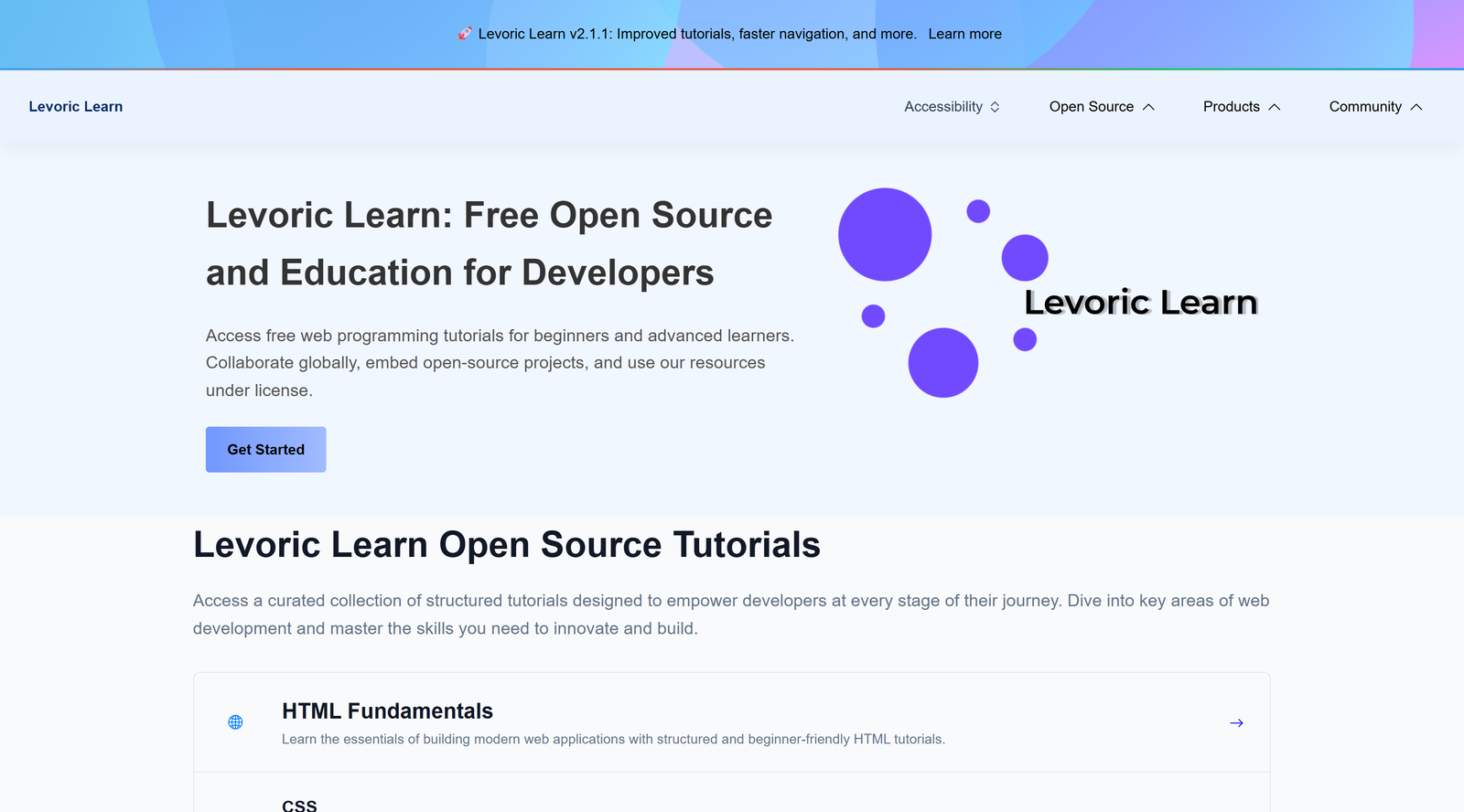 Levoric Learn features updates layout
